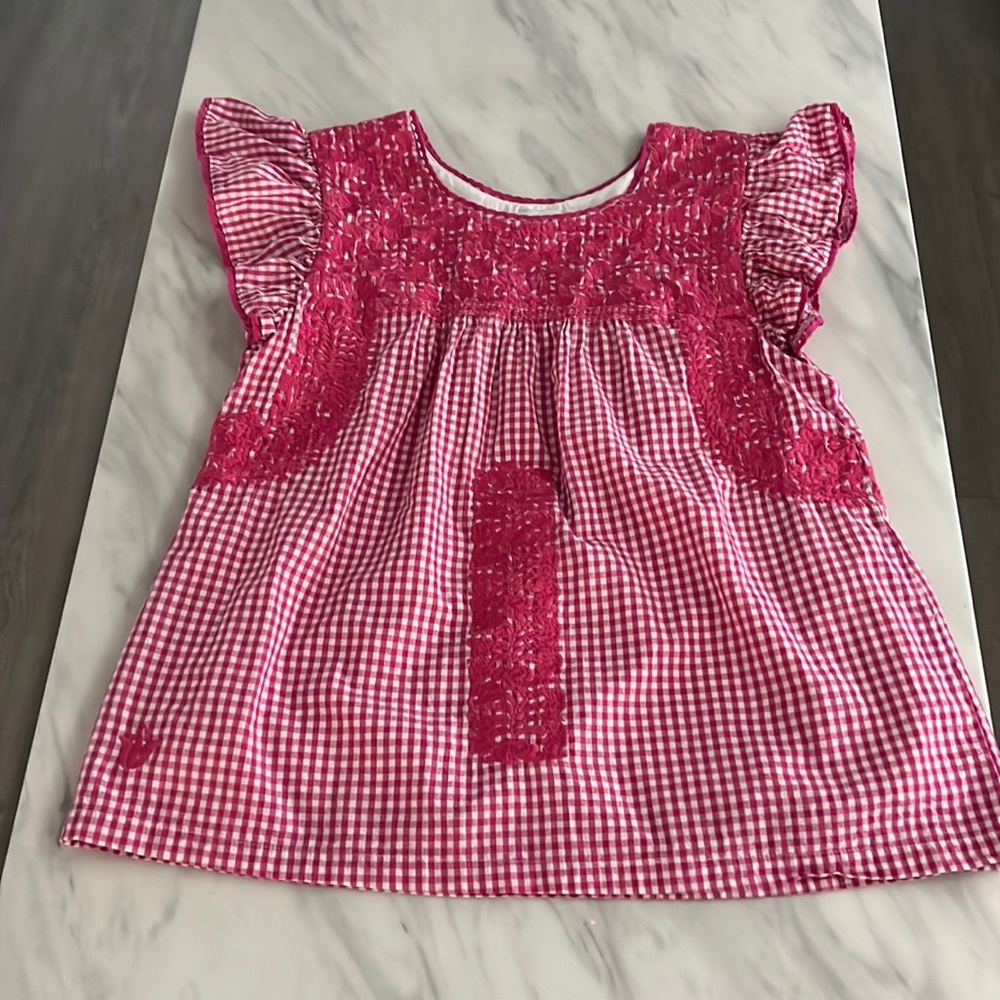 Pink and White Mexican Embroidered Blouse